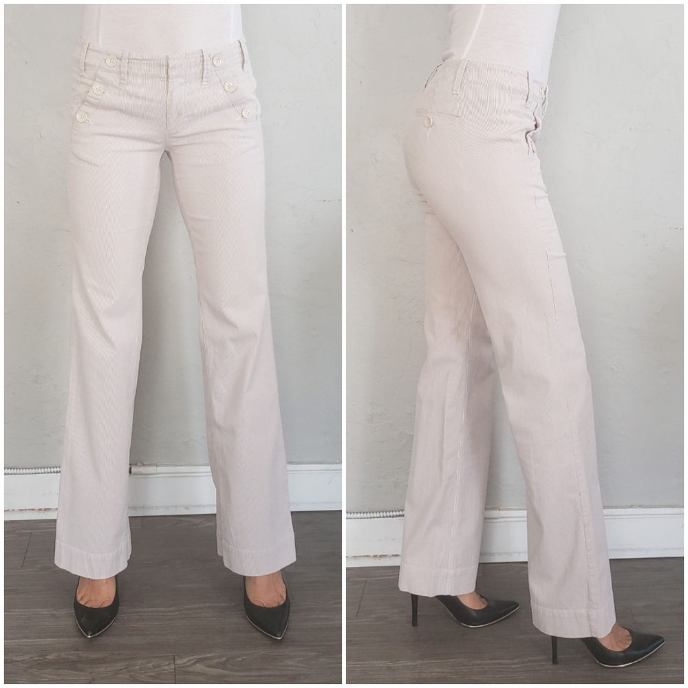 Clothing Factory Beige Pinstripe Pants Wide Leg Size 4